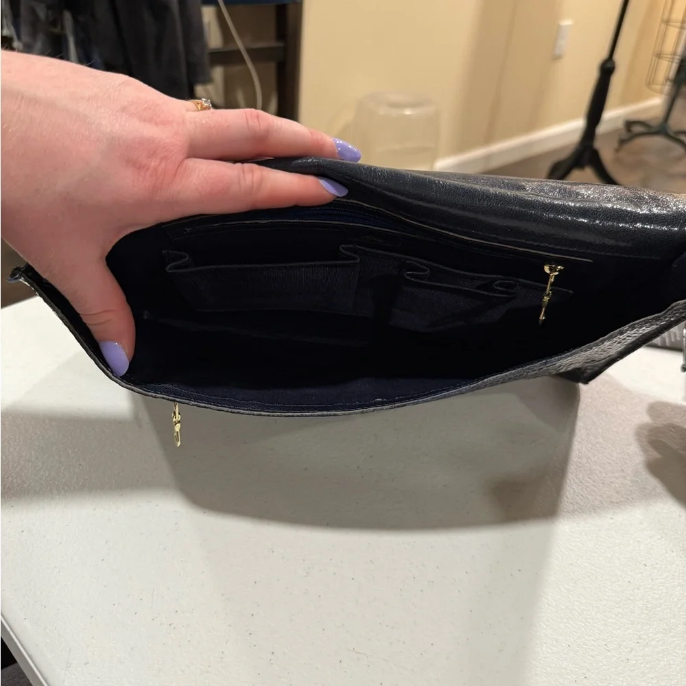 Abas Black Croc Embossed Envelope Clutch
